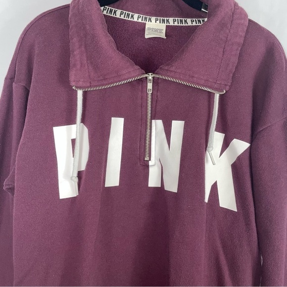 Victoria’s Secret Pink Sweatshirt 1/2 Zip Pullover Lace up Side Details Big Logo - Picture 2 of 8